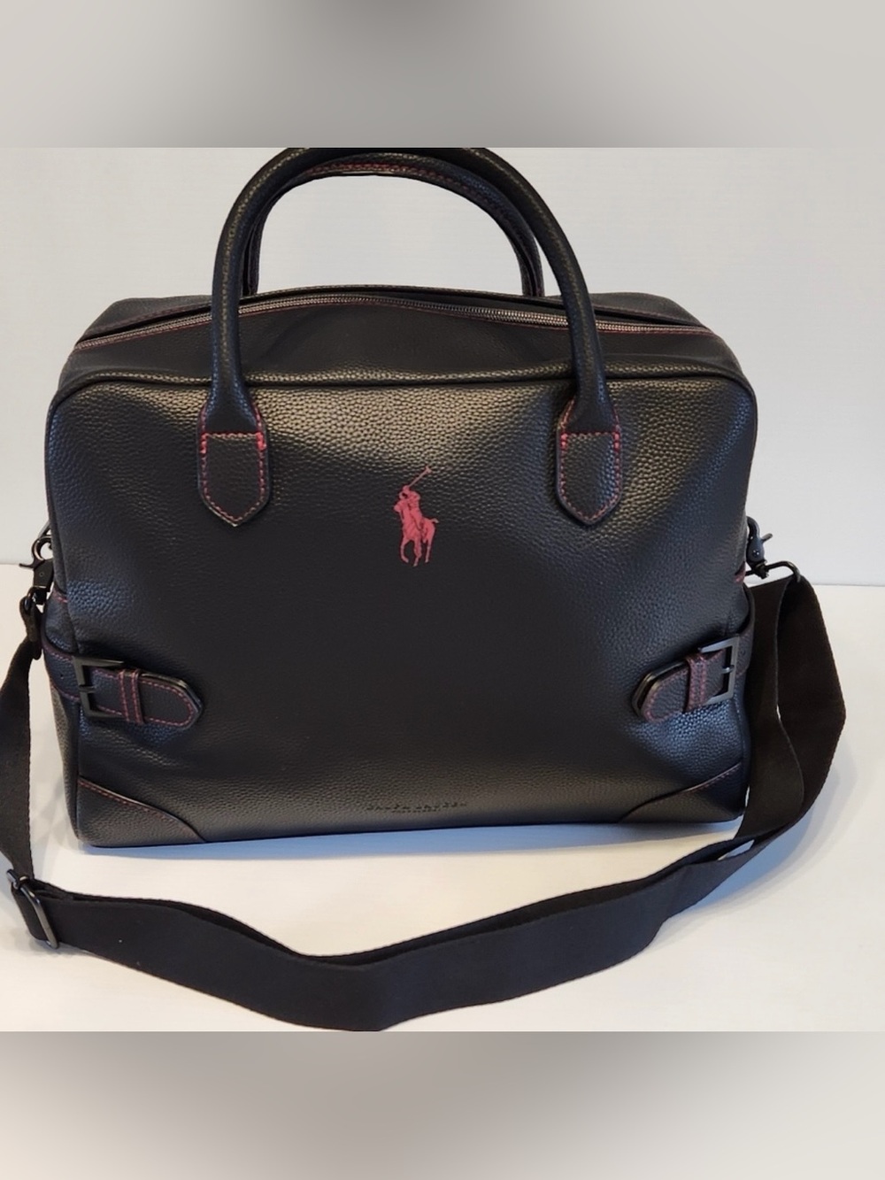 Ralph Lauren Black Leather Briefcase Polo Logo 15inch wide and 11 inch high